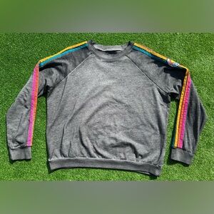 Rip Curl Customs Crew Sweater Women’s Medium Stripe Sleeve Grey Sweatshirt Patch